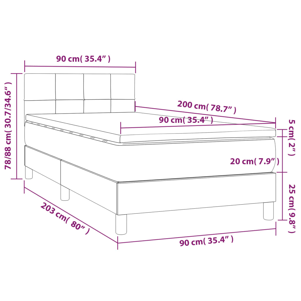 vidaXL Ramsäng med madrass ljusgrå 90x200 cm tyg