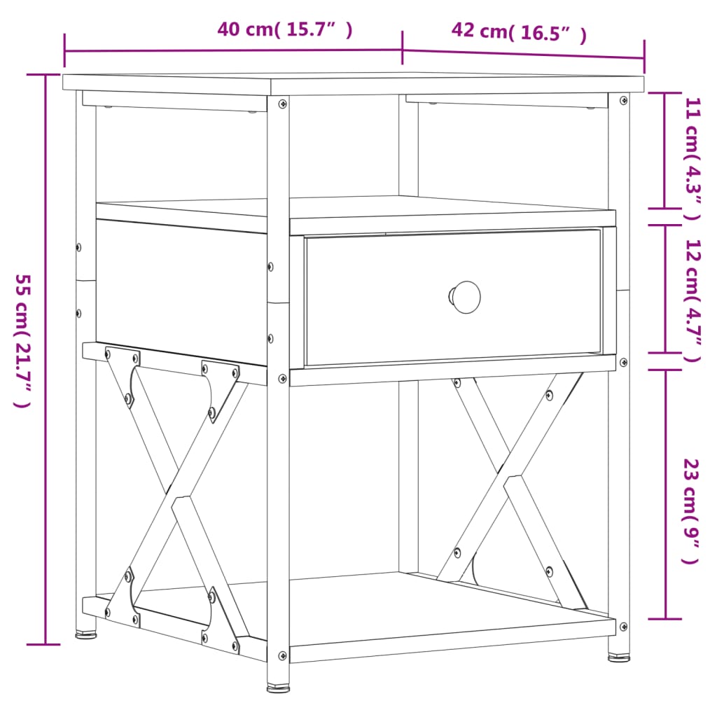 vidaXL Sängbord 2 st sonoma-ek 40x42x55 cm konstruerat trä