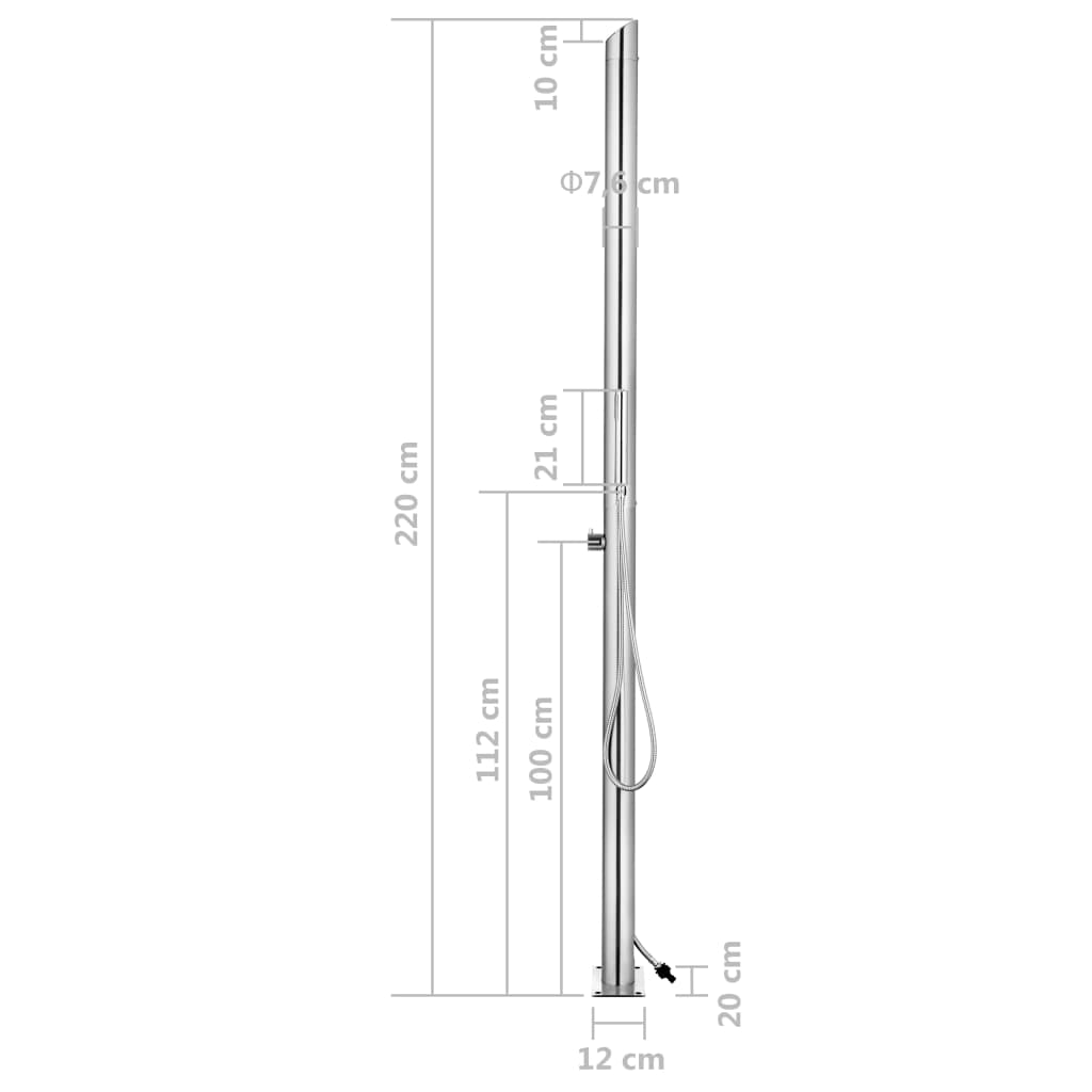 vidaXL Trädgårdsdusch med grått golv 225 cm rostfritt stål