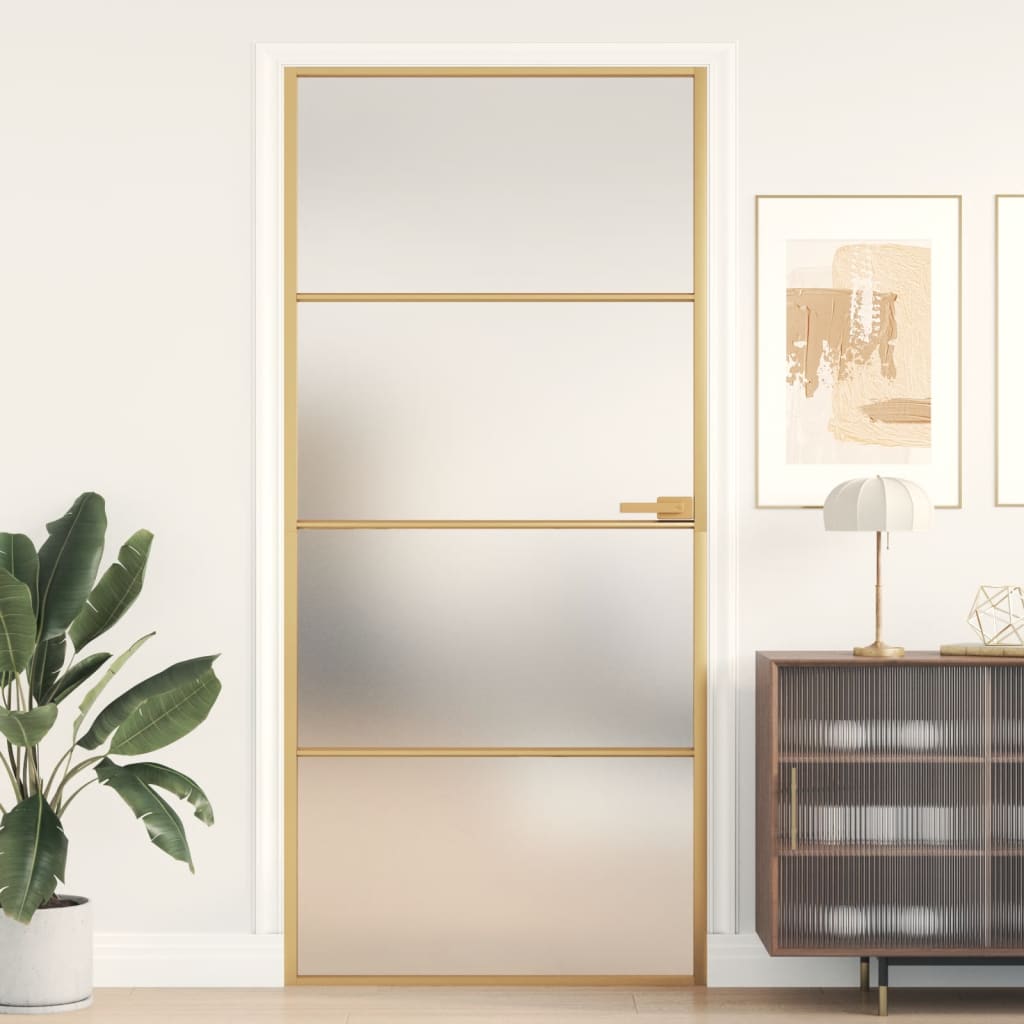 vidaXL Innerdörr guld 93x201,5 cm härdat glas och aluminium slim