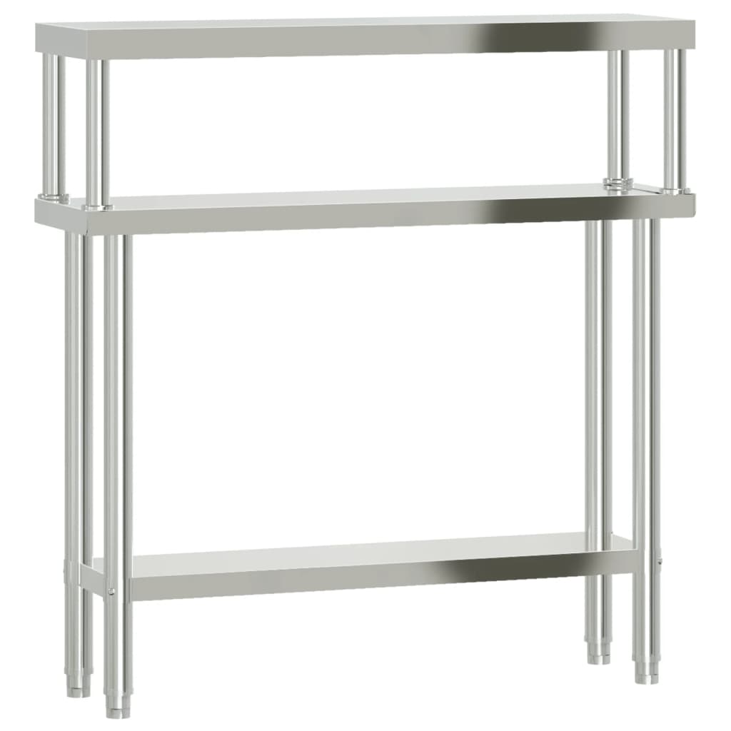 vidaXL Arbetsbord med överhylla 110x30x120 cm rostfritt stål
