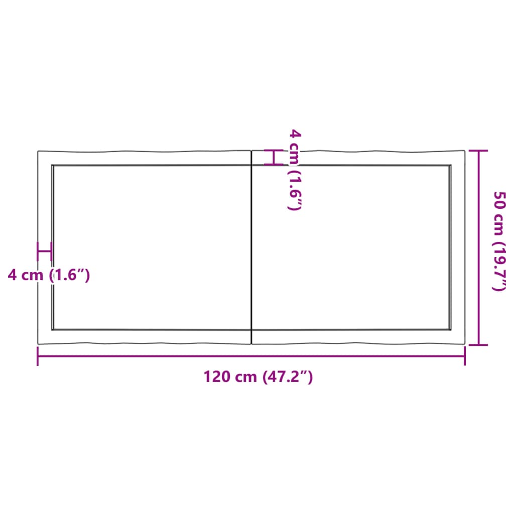 vidaXL Bordsskiva ljusbrun 120x50x(2-4) cm massivt trä levande kant