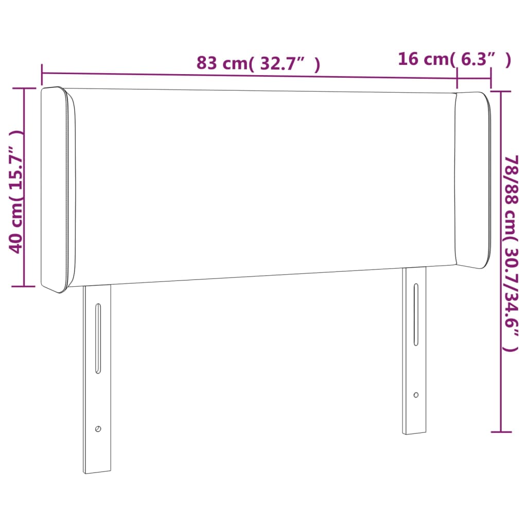 vidaXL Sänggavel LED ljusgrå 83x16x78/88 cm sammet