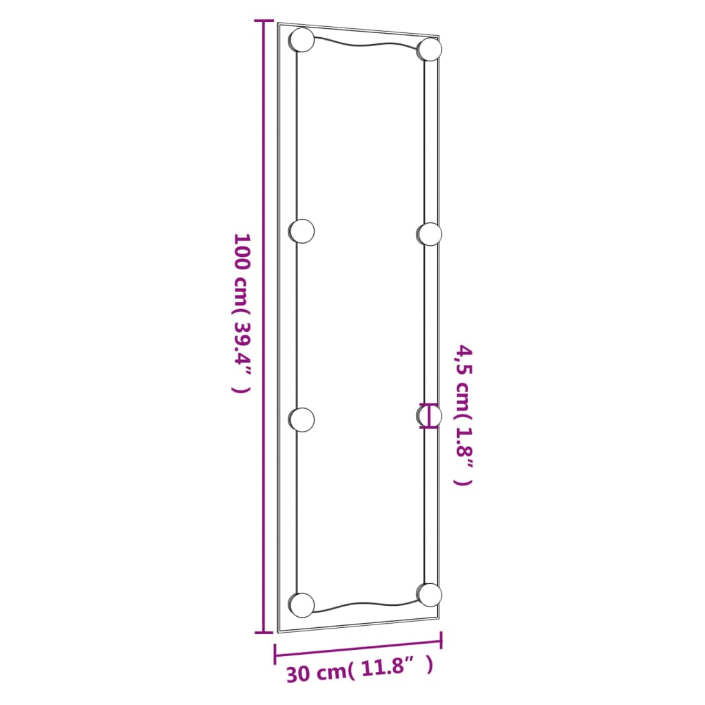 vidaXL Väggspegel med LED-belysning 30x100 cm glas rektangulär