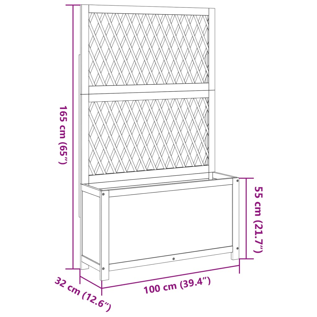 vidaXL Odlingslåda med spaljé 100x32x165 cm massiv akacia