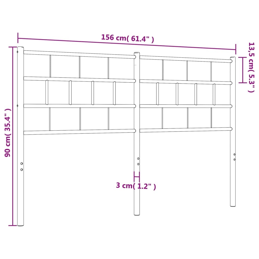 vidaXL Huvudgavel metall svart 150 cm