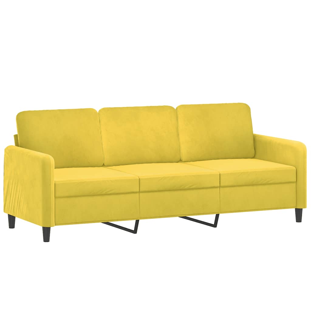 vidaXL 3-sitssoffa med prydnadskuddar gul 180 cm sammet