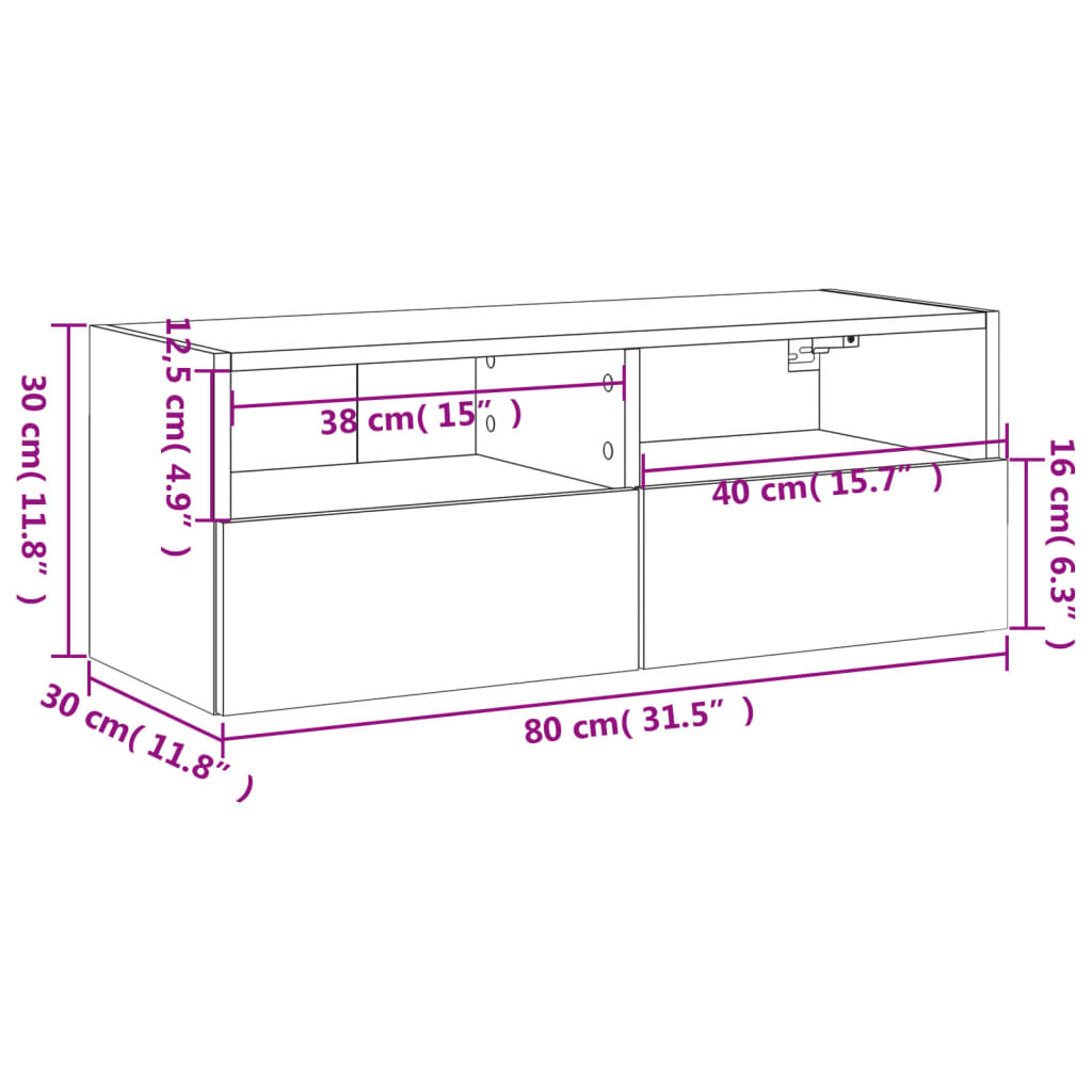 vidaXL Väggmonterad tv-bänk svart 80x30x30 cm konstruerat trä