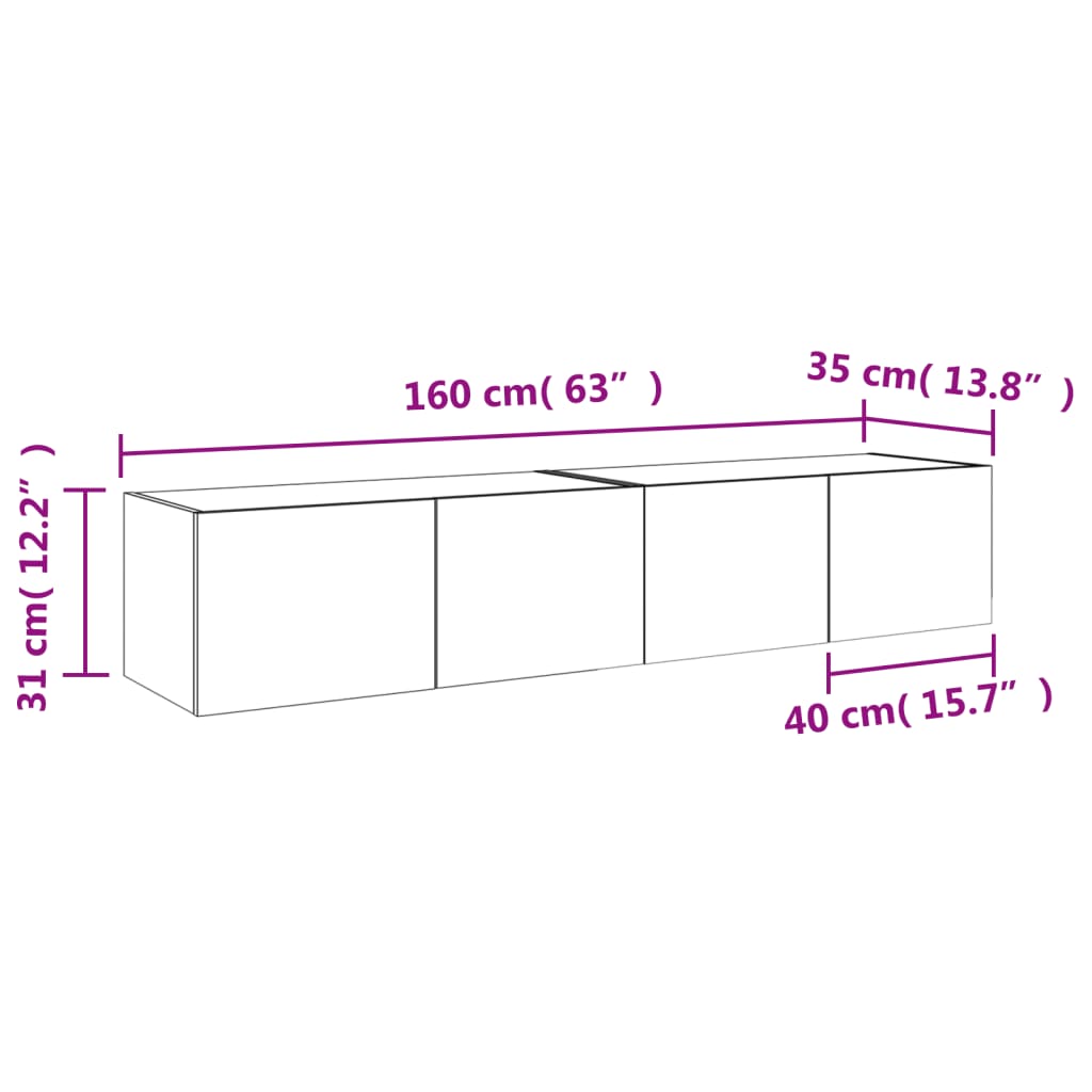 vidaXL Väggmonterad tv-bänk LED 2 st brun ek 80x35x31 cm