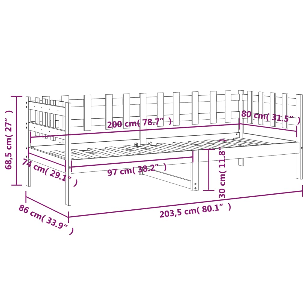 vidaXL Dagbädd honungsbrun 80x200 cm massiv furu