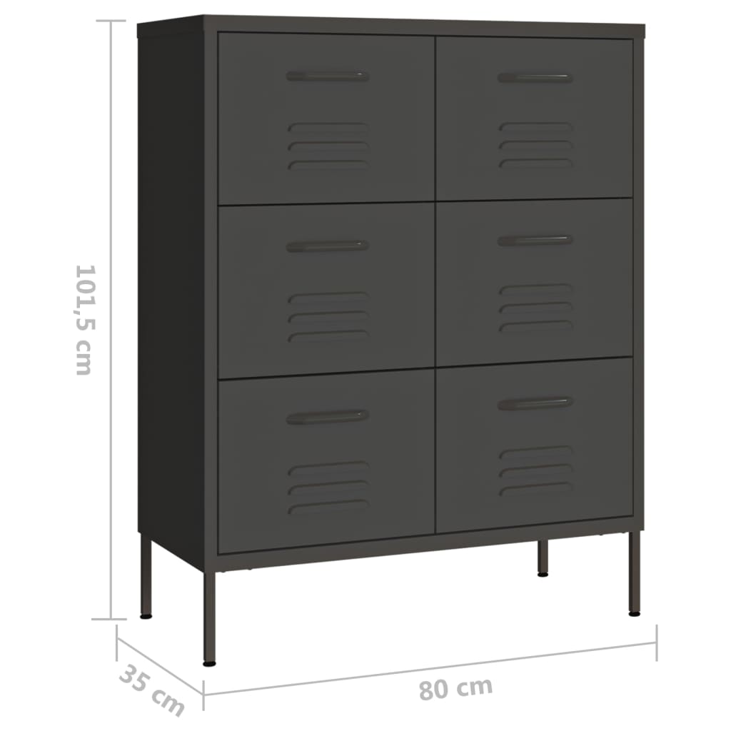 vidaXL Byrå antracit 80x35x101,5 cm stål