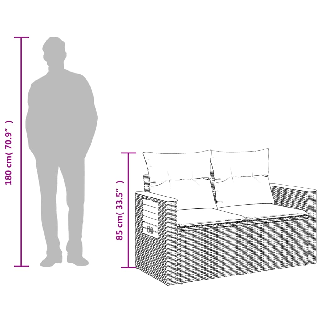 vidaXL Trädgårdssoffa 2-sits med dynor konstrotting beige