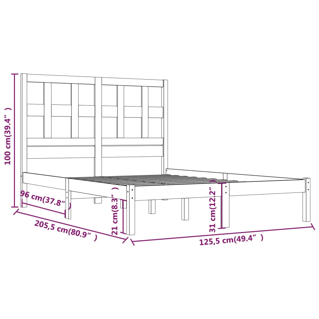 vidaXL Sängram vit massiv furu 120x200 cm enkelsäng