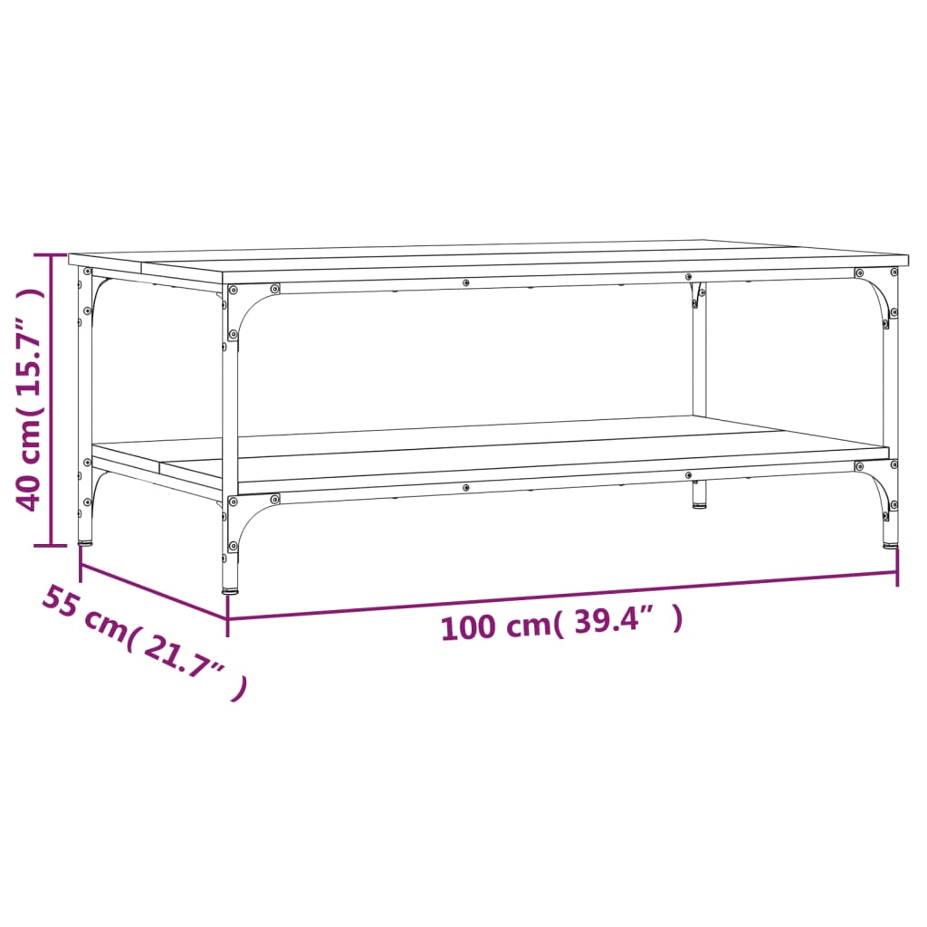 vidaXL Soffbord rökfärgad ek 100x55x40 cm konstruerat trä