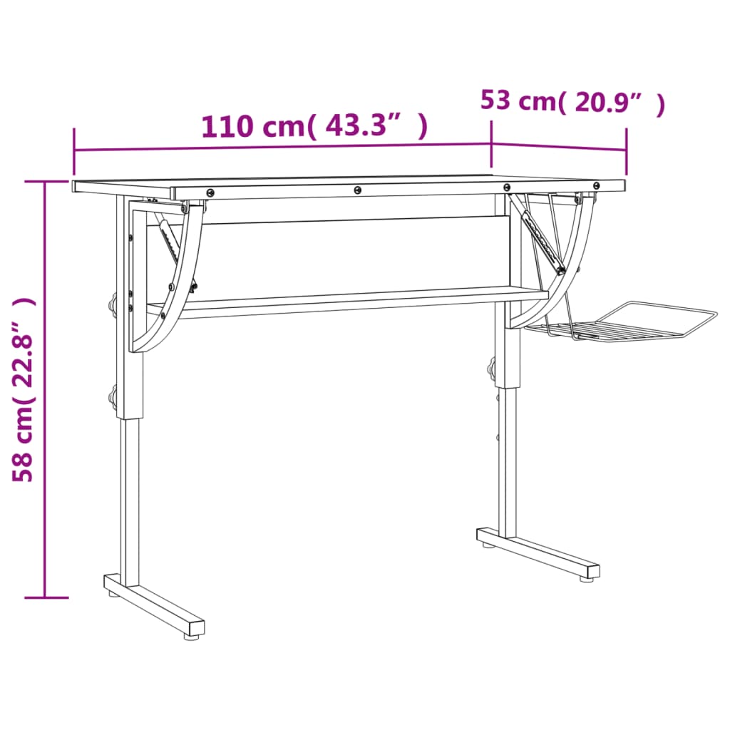 vidaXL Ritbord vit och grå 110x53x(58-87) cm konstruerat trä och stål