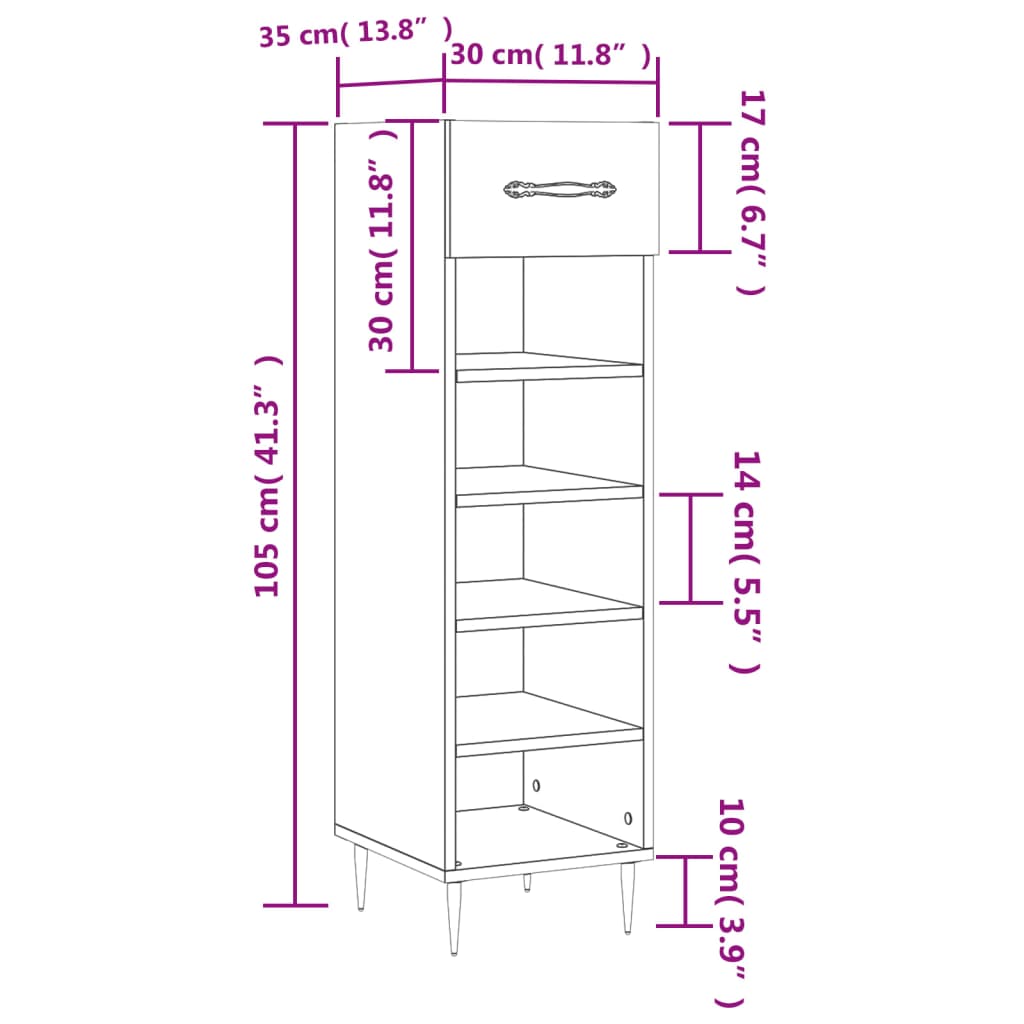 vidaXL Skohylla vit 30x35x105 cm konstruerat trä