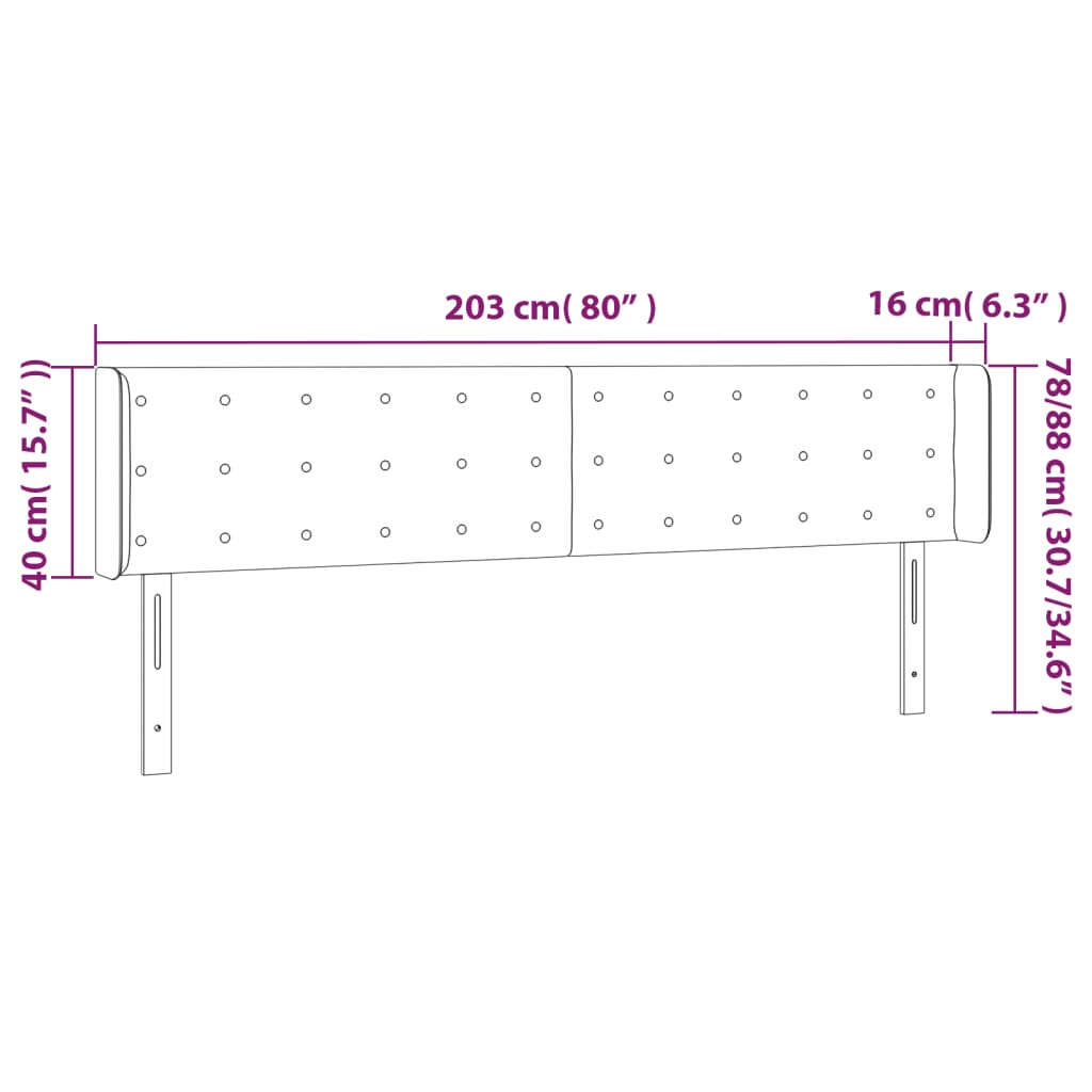 vidaXL Sänggavel LED mörkgrå 203x16x78/88 cm sammet