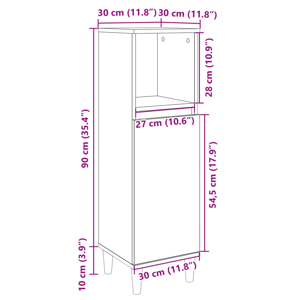 vidaXL Badrumsskåp sonoma-ek 30x30x100cm konstruerat trä