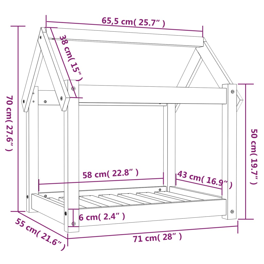 vidaXL Hundbädd svart 71x55x70 cm massiv furu