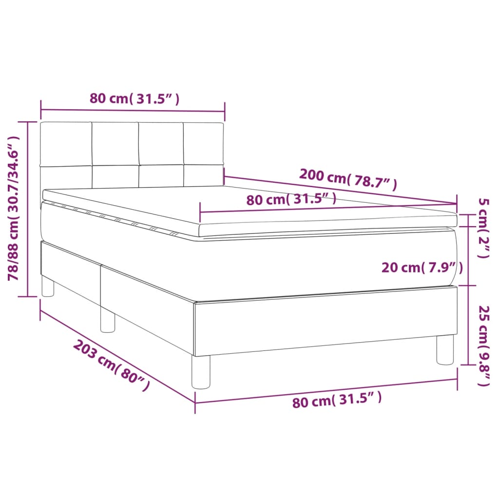 vidaXL Ramsäng med madrass gräddvit 80x200 cm tyg