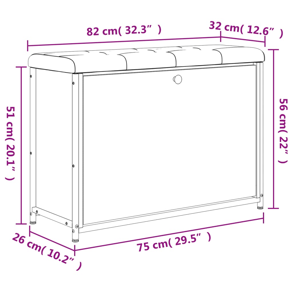 vidaXL Skobänk med flip-låda sonoma-ek 82x32x56 cm