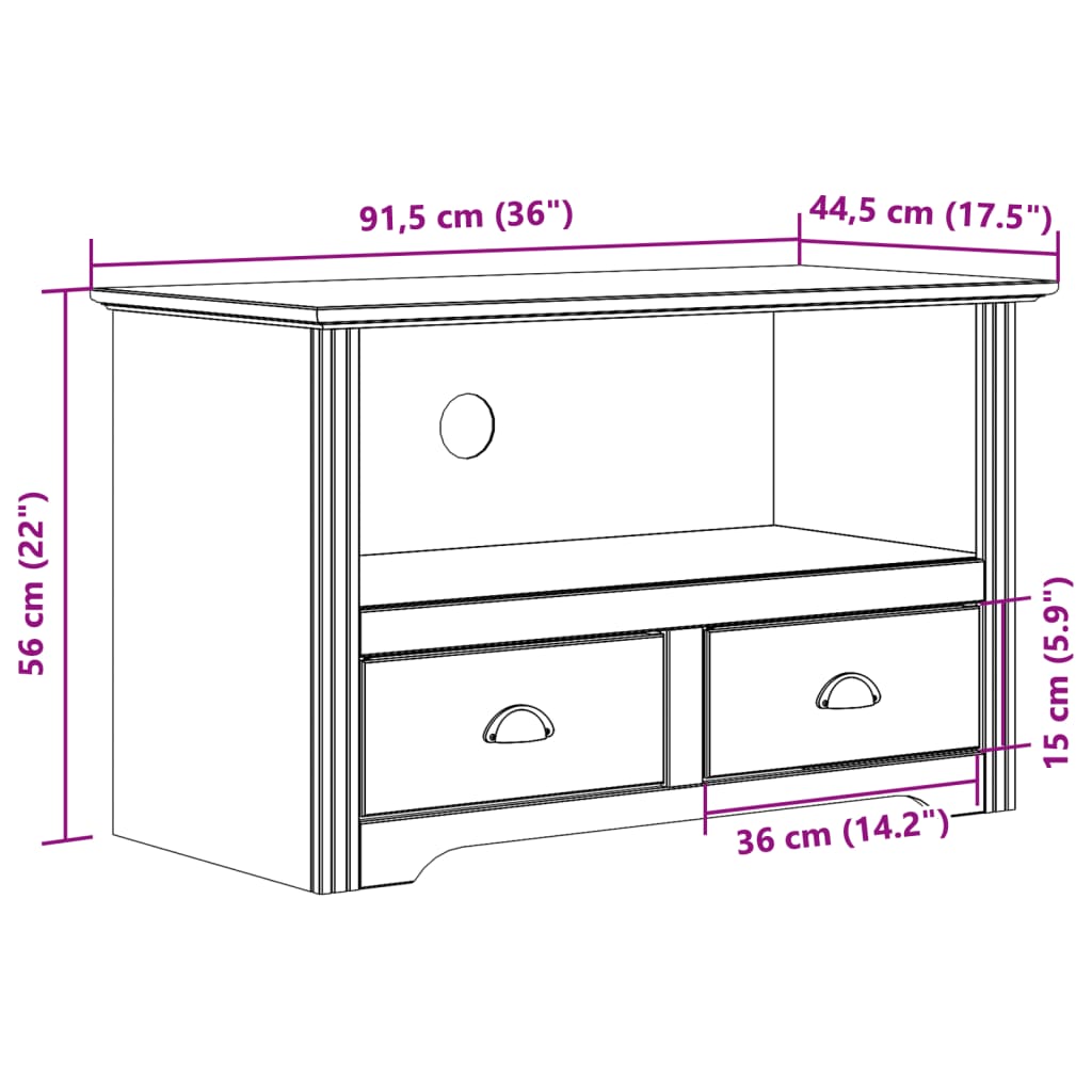 vidaXL TV-bänk med 2 lådor BODO grå 91,5x44,5x56 cm massiv furu