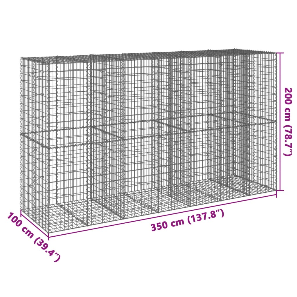 vidaXL Gabionkorg med skydd 350x100x200 cm galvaniserat järn