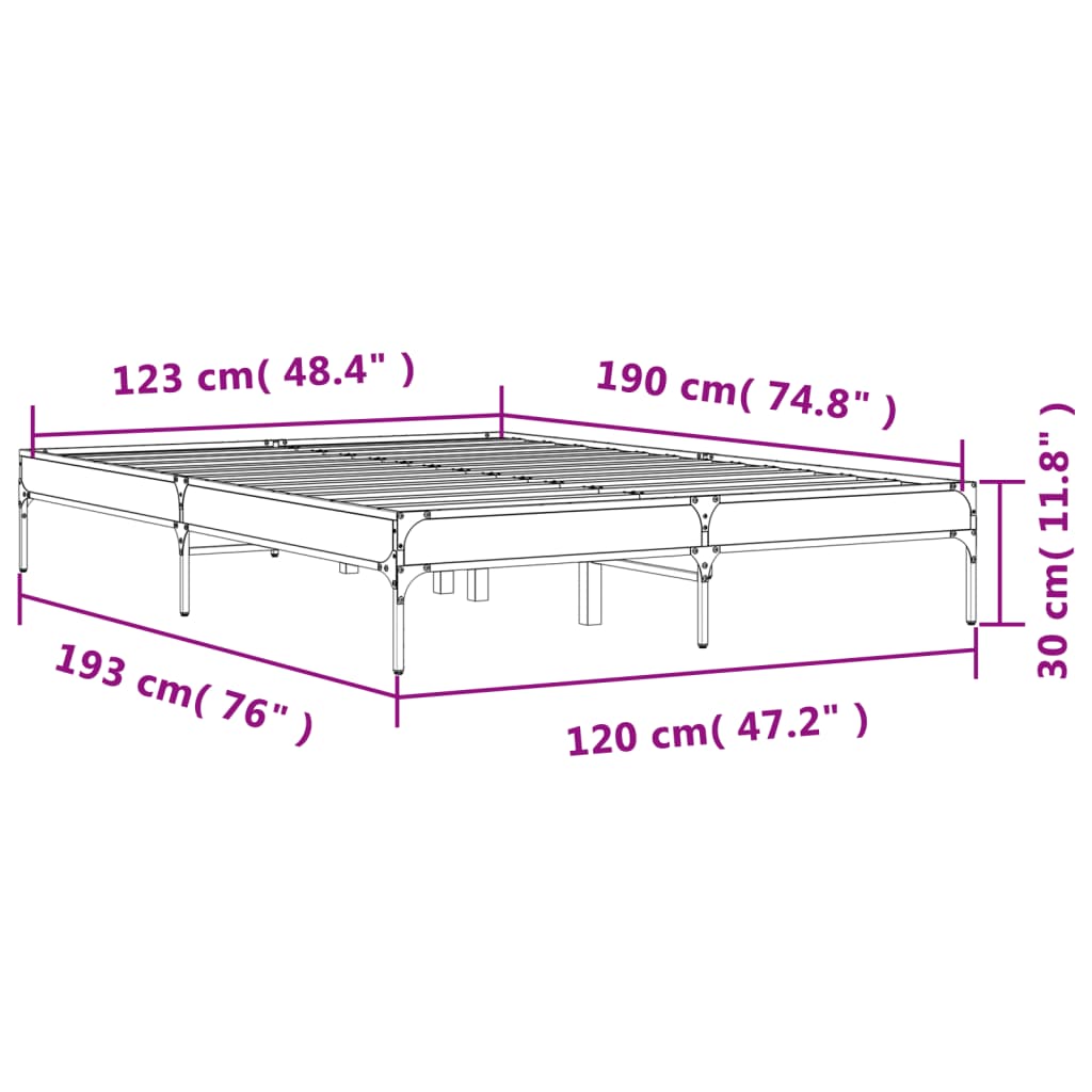 vidaXL Sängram sonoma-ek 120x190 cm konstruerat trä och metall