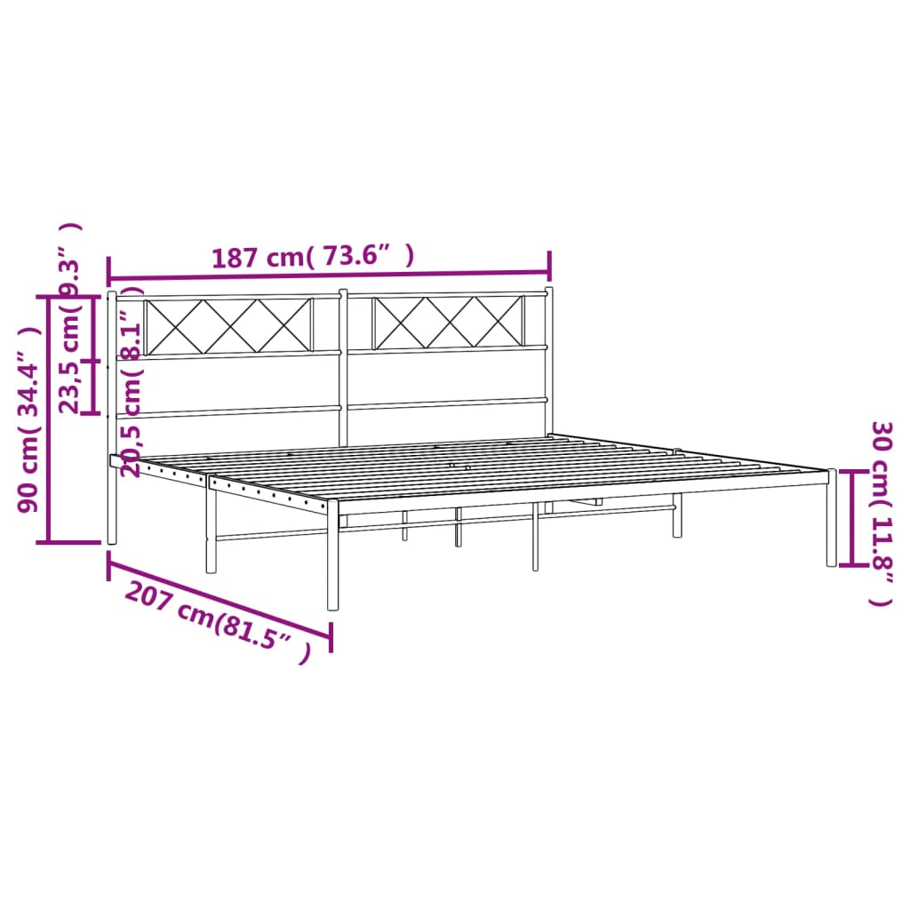 vidaXL Sängram med huvudgavel metall vit 180x200 cm