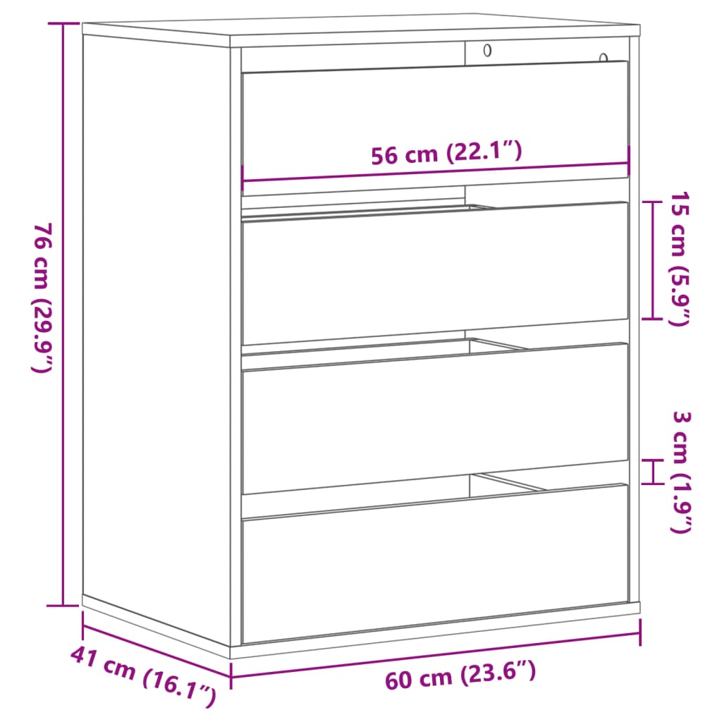 vidaXL Byrå svart 60x41x76 cm konstruerat trä