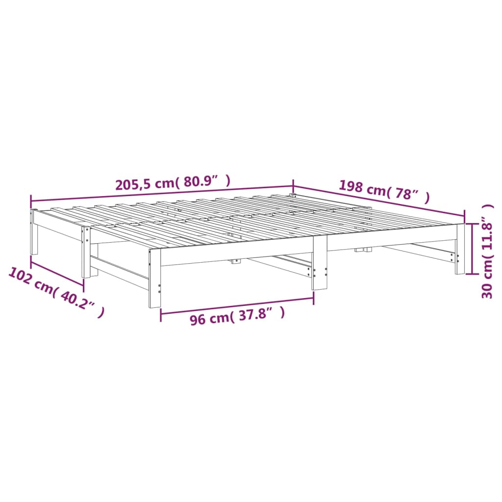 vidaXL Utdragbar dagbädd grå 2x(100x200) cm massiv furu