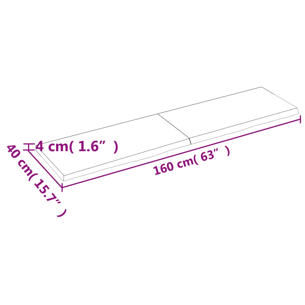 vidaXL Bänkskiva för badrum 160x40x(2-4) cm obehandlat massivt trä