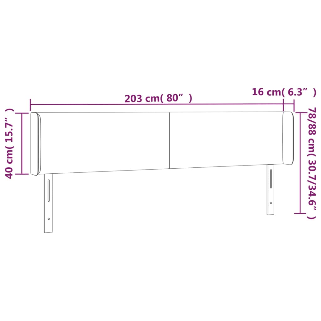 vidaXL Sänggavel LED vit 203x16x78/88 cm konstläder