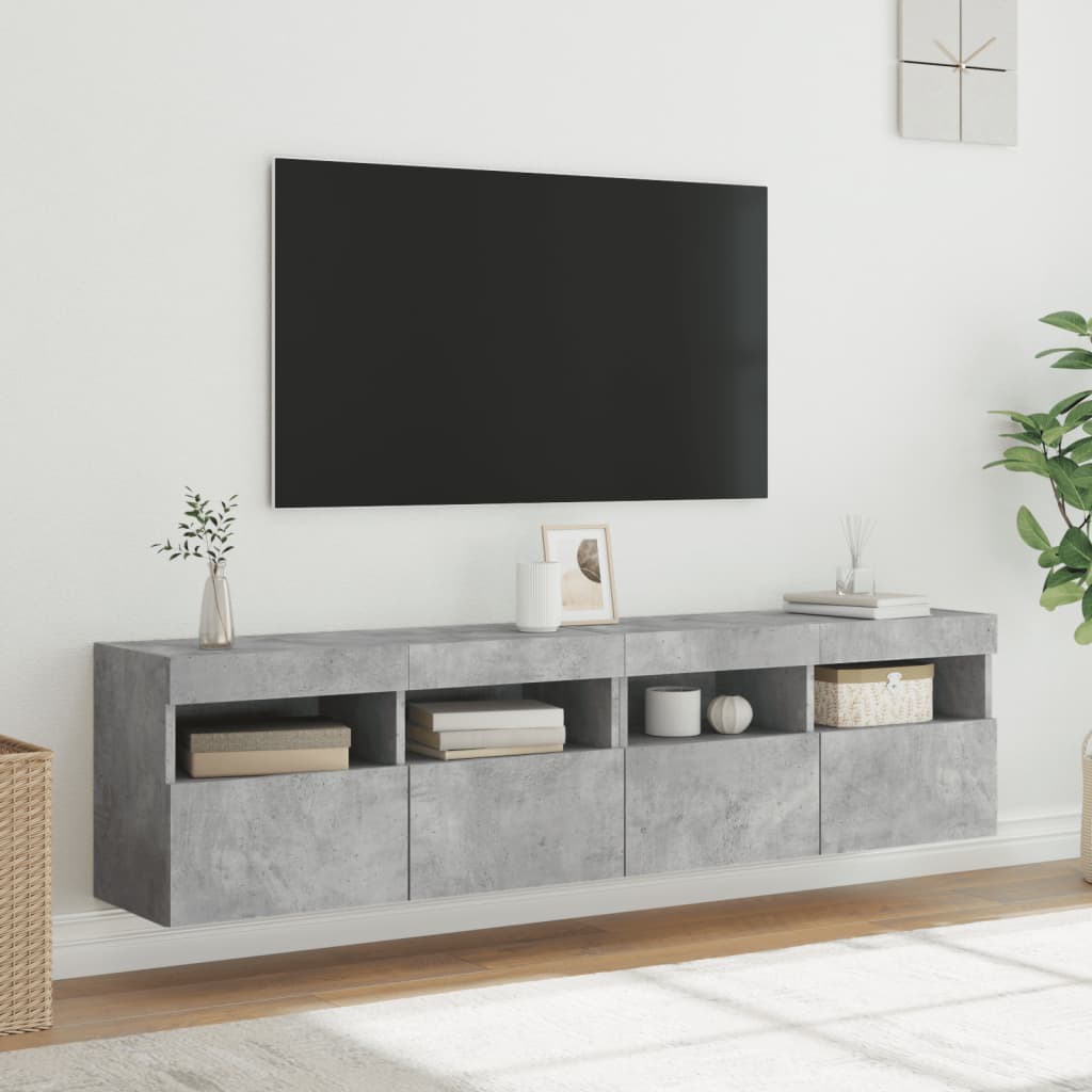 vidaXL Väggmonterad tv-bänk LED 2 st betonggrå 80x30x40 cm