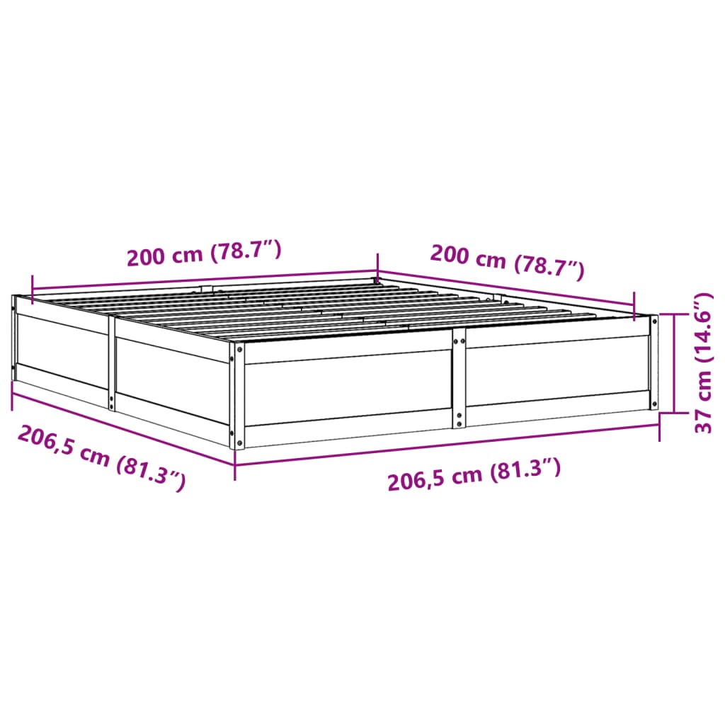 vidaXL Sängram utan madrass 200x200 cm massiv furu