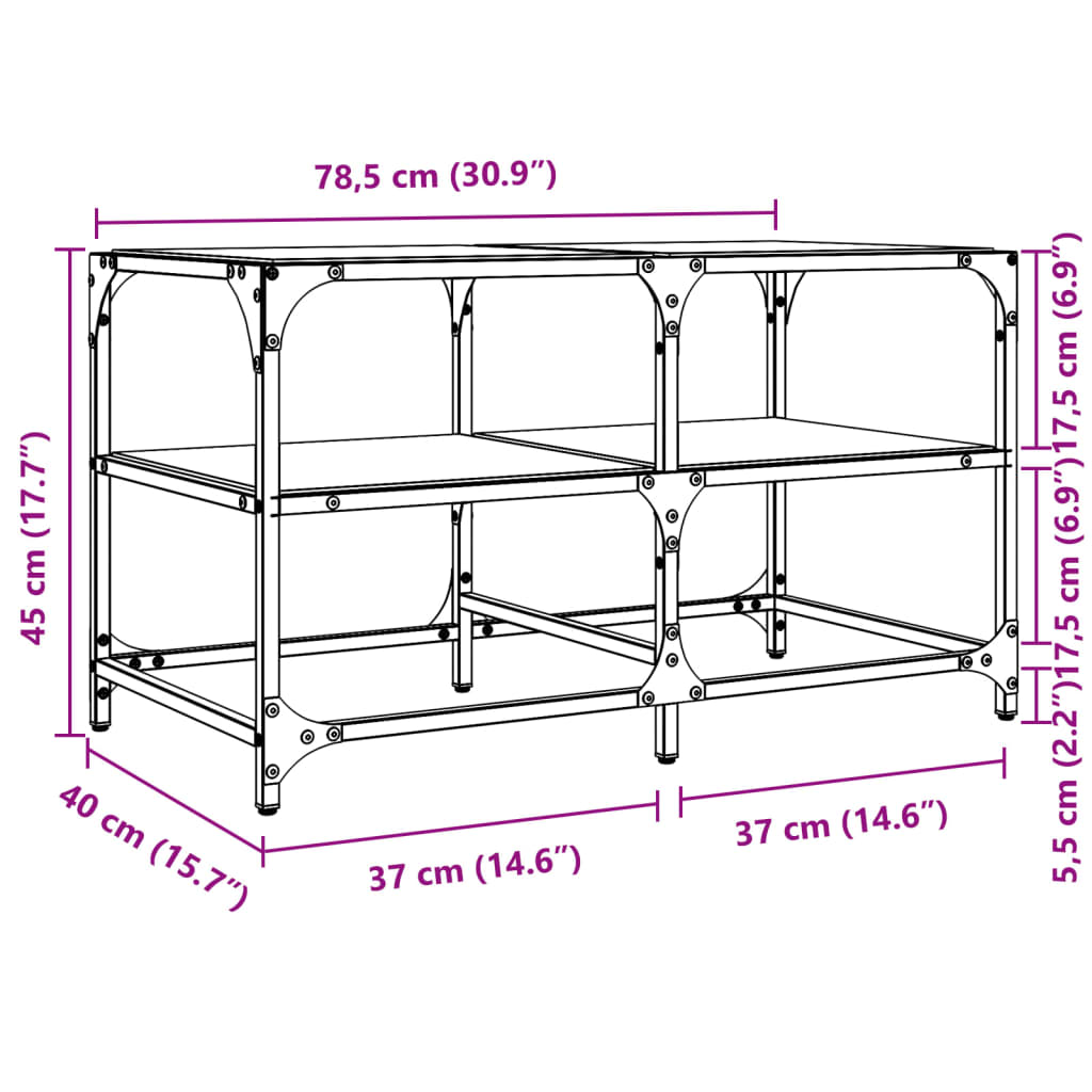 vidaXL Soffbord med transparent glasskiva 78,5x40x45 cm stål