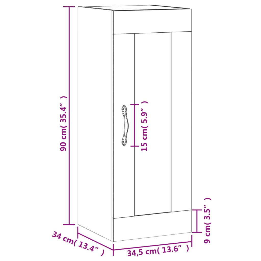 vidaXL Väggskåp rökfärgat ek 34,5x34x90 cm konstruerat trä