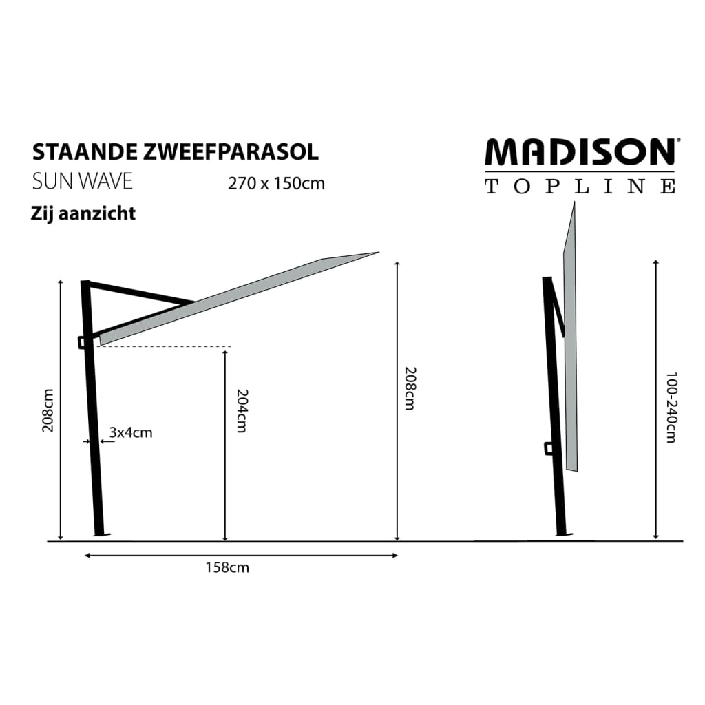 Madison Balkongparasoll Sun Wave 270x150 cm tegelstensröd