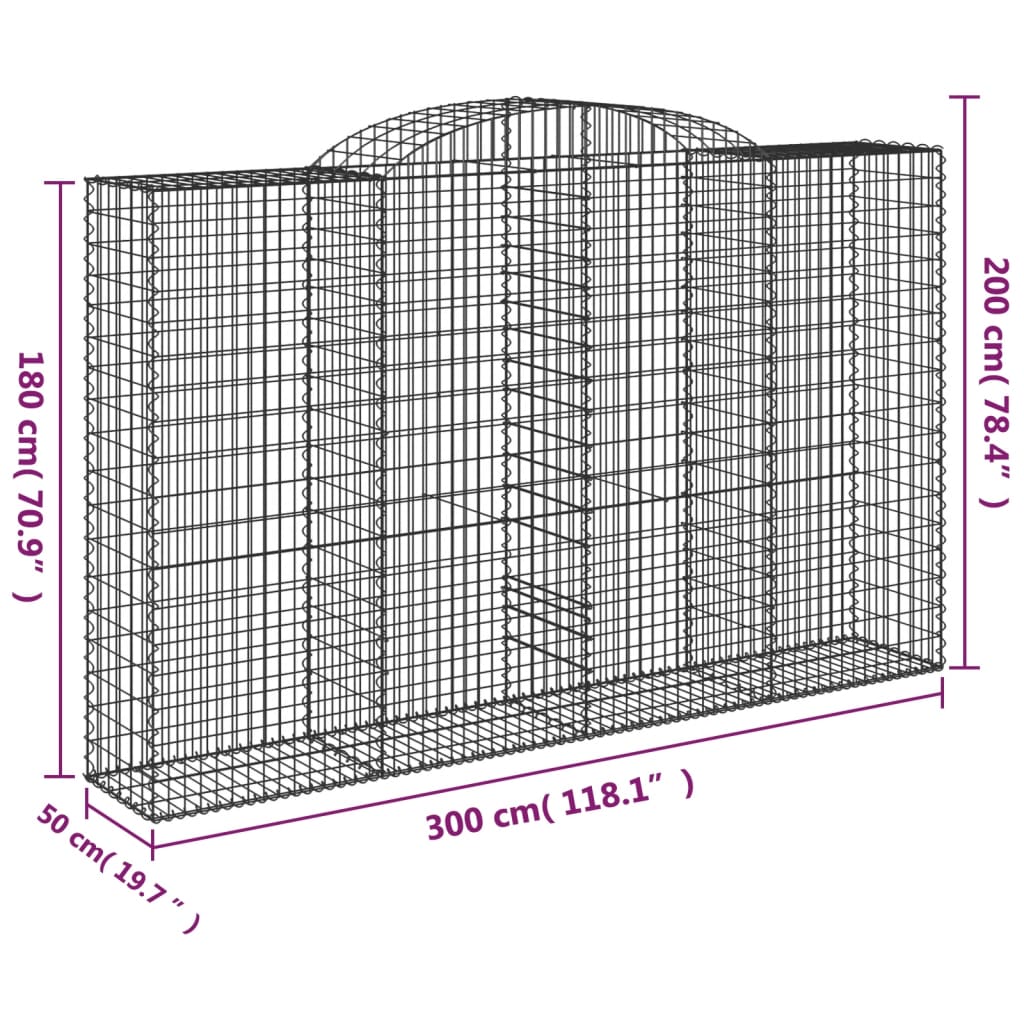 vidaXL Gabioner bågformade 13 st 300x50x180/200 cm galvaniserat järn