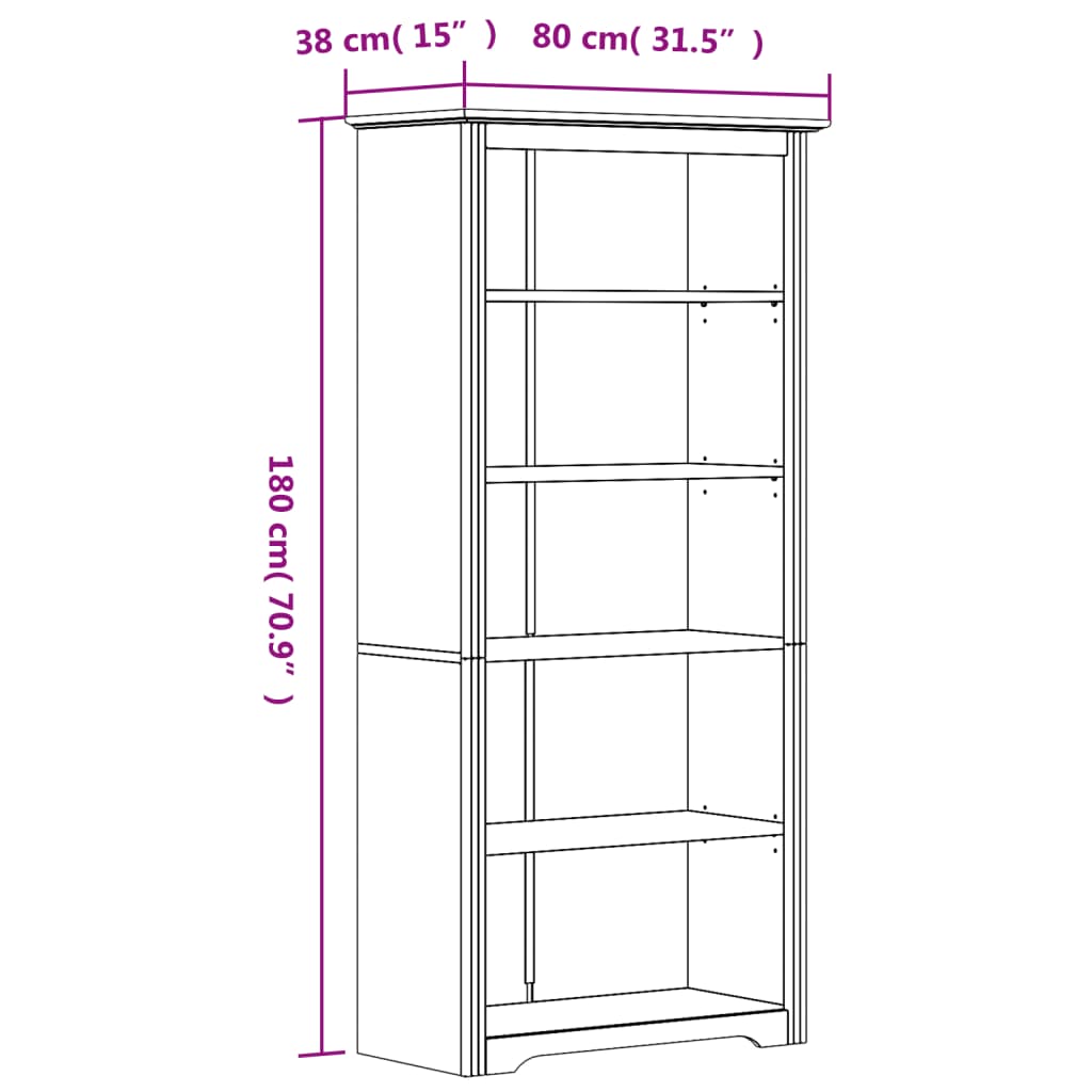 vidaXL Bokhylla BODO brun 82x40x173 cm massiv furu 5 hyllplan