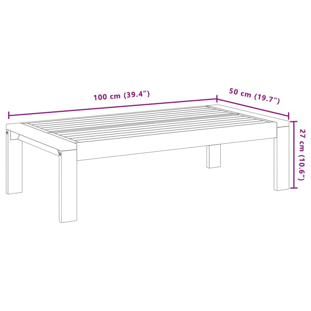 vidaXL Trädgårdsbord 100x50x27 cm massivt akaciaträ