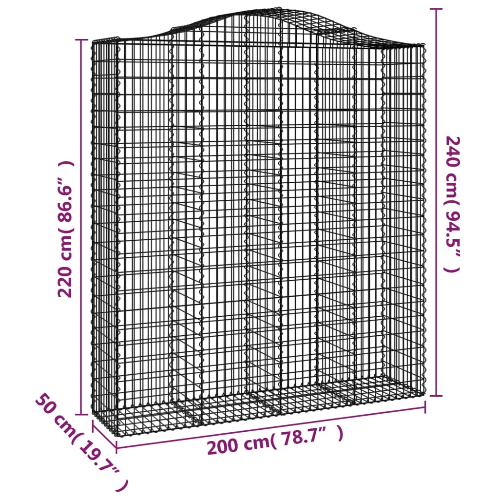 vidaXL Gabioner bågformade 7 st 200x50x220/240 cm galvaniserat järn