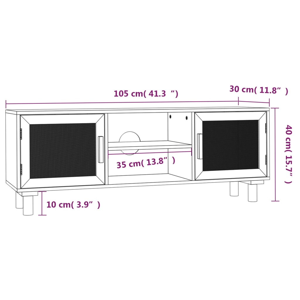 vidaXL Tv-bänk Vit 105x30x40 cm massiv furu & naturlig rotting