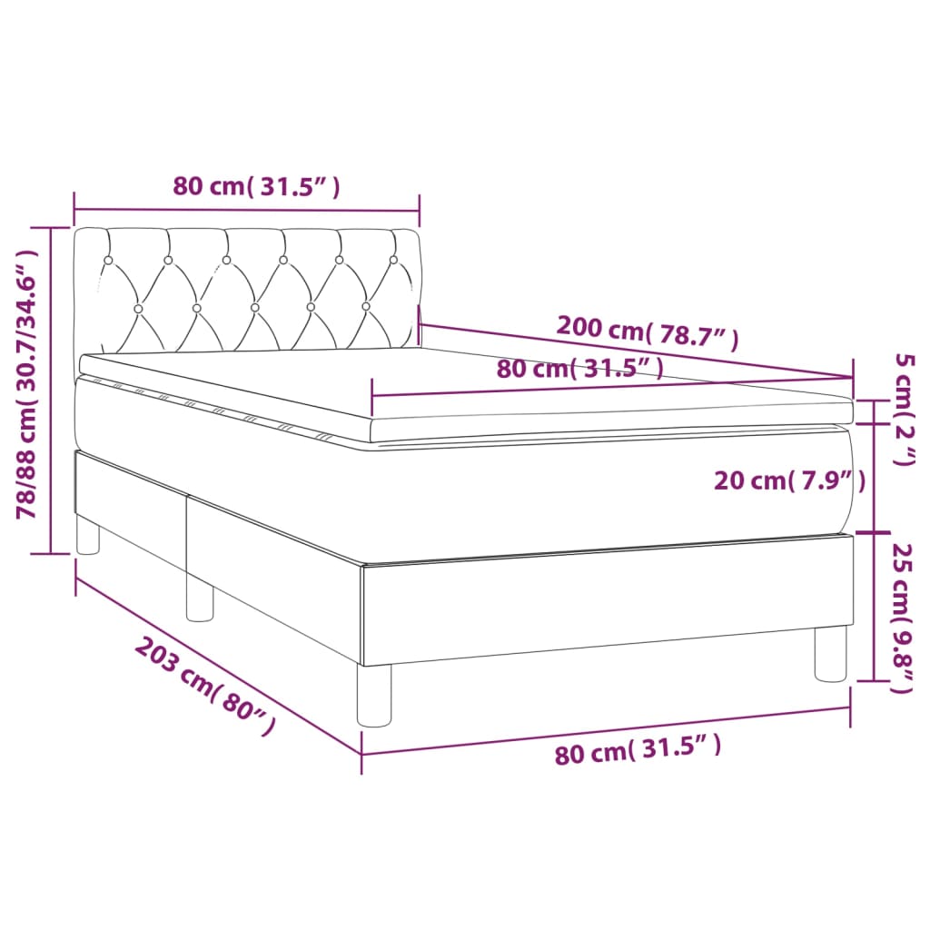 vidaXL Ramsäng med madrass & LED mörkgrå 80x200 cm sammet