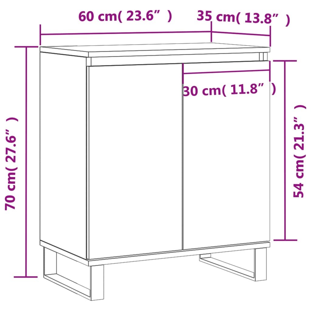 vidaXL Byrå brun ek 60x35x70 cm konstruerat trä