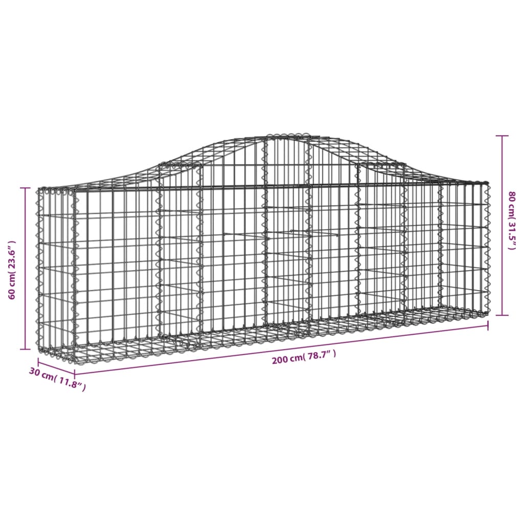 vidaXL Gabioner bågformade 6 st 200x30x60/80 cm galvaniserat järn