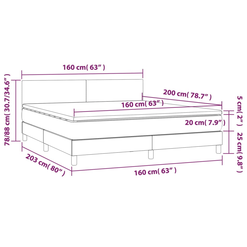 vidaXL Ramsäng med madrass ljusgrå 160x200 cm tyg