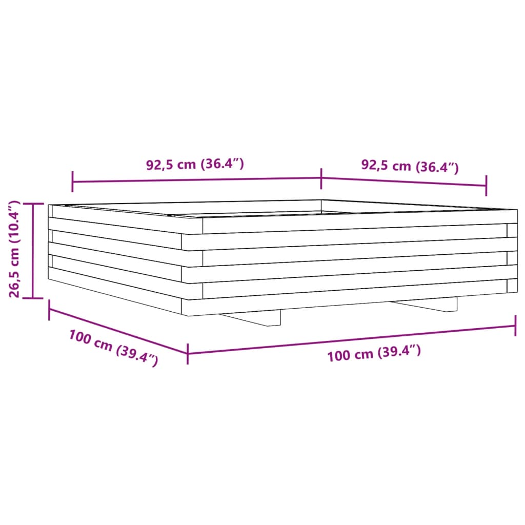 vidaXL Odlingslåda vaxbrun 100x100x26,5 cm massiv furu