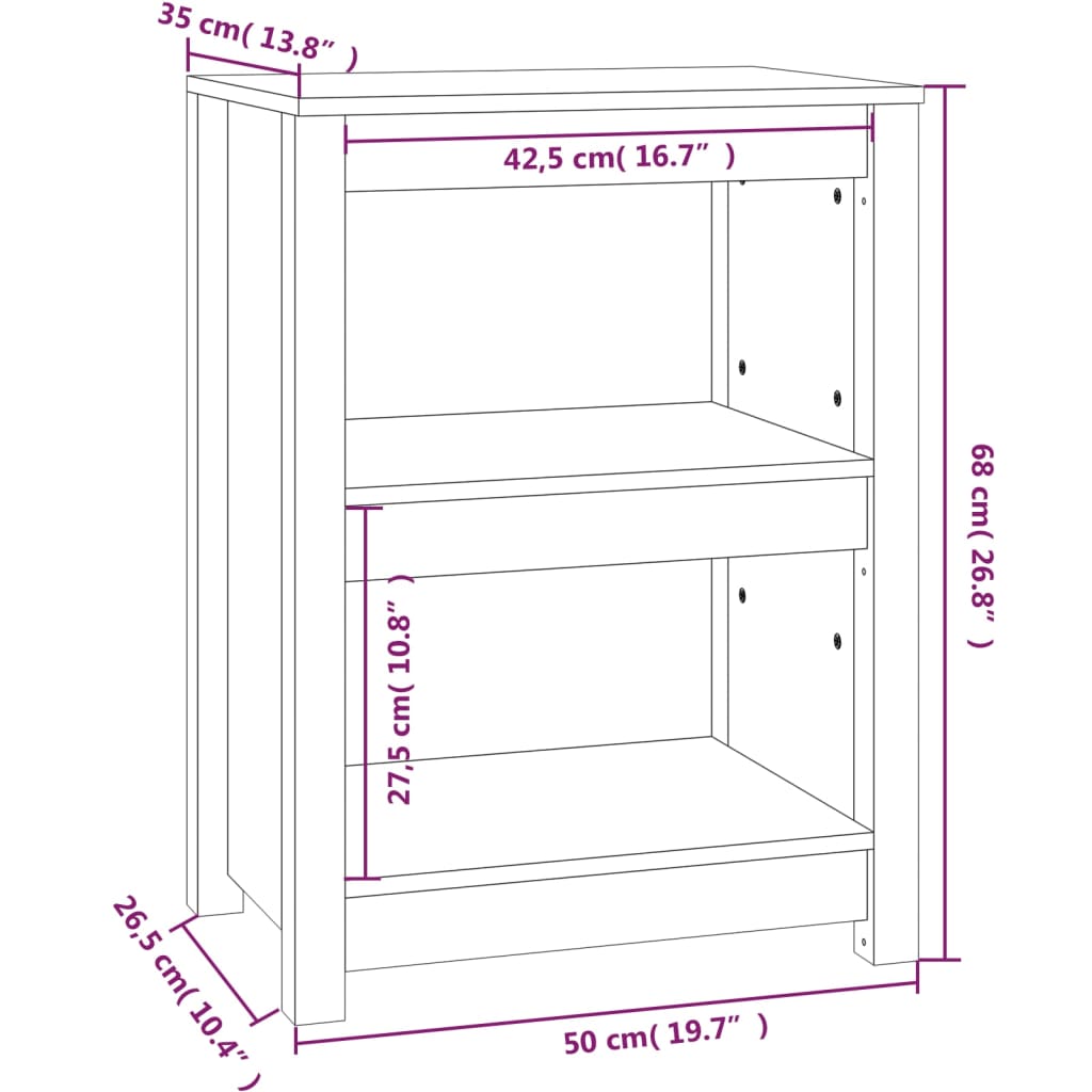 vidaXL Bokhylla vit 50x35x68 cm massiv furu