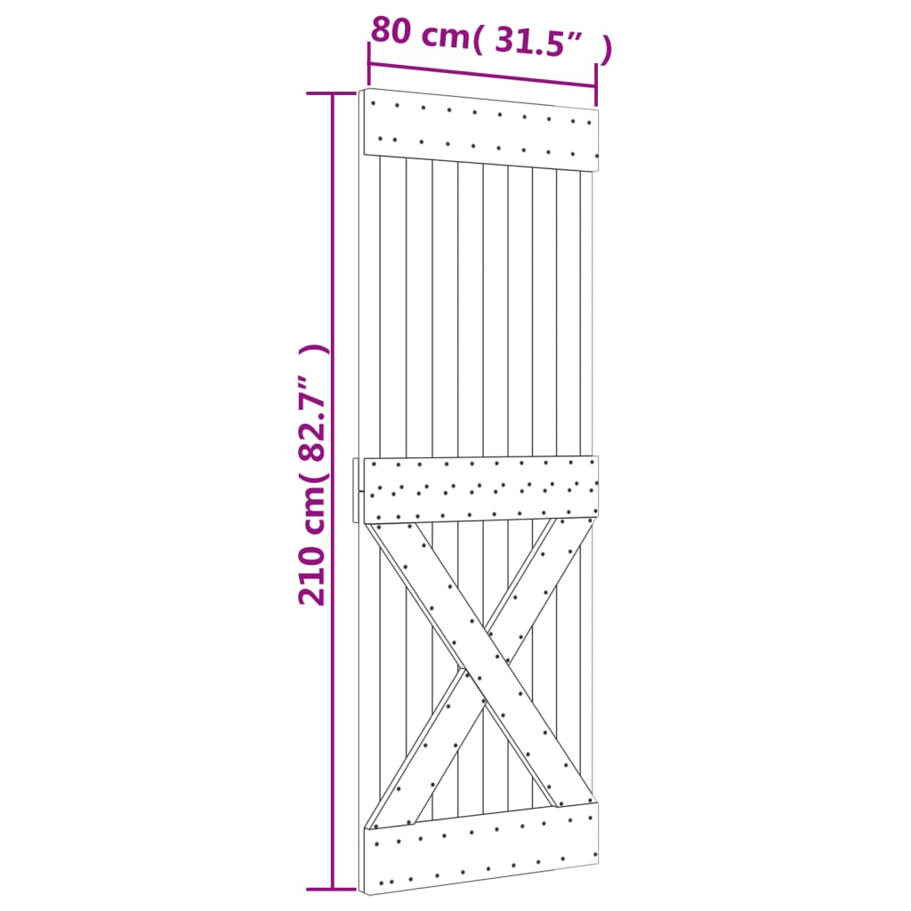 vidaXL Skjutdörr med beslag 80x210 cm massiv furu